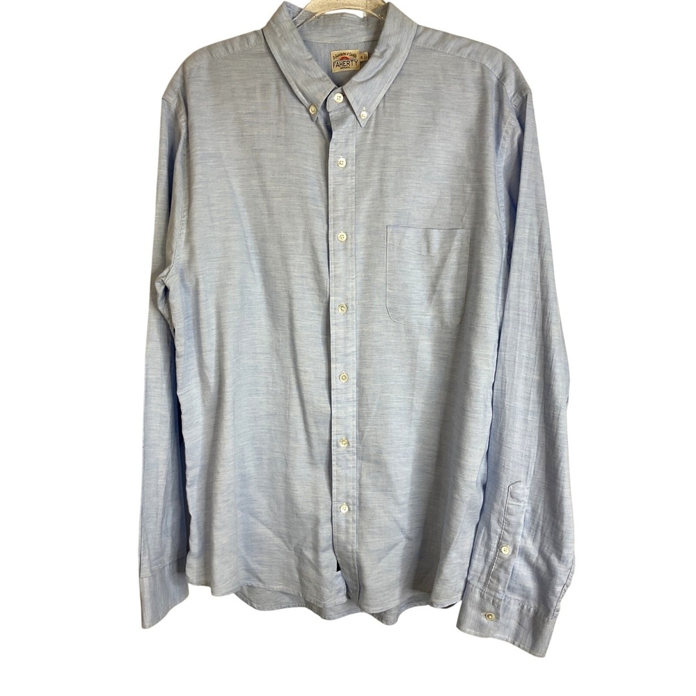 Faherty Long Sleeve 50% Tensel 50% Cotton Button Down Shirt in Pale Blue Size XL